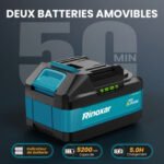 Souffleur à batterie 850W – Moteur Brushless 35 000 RPM – Vitesse max 180 km/h – 2 batteries 5200mAh – Buses interchangeables – Image 4