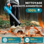 Souffleur à batterie 850W – Moteur Brushless 35 000 RPM – Vitesse max 180 km/h – 2 batteries 5200mAh – Buses interchangeables – Image 5